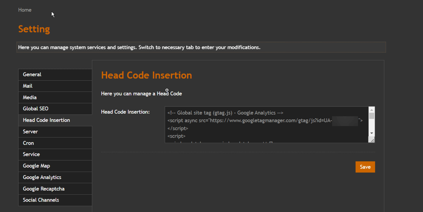 Head Code Insertion of Google Analytics 4 tag set